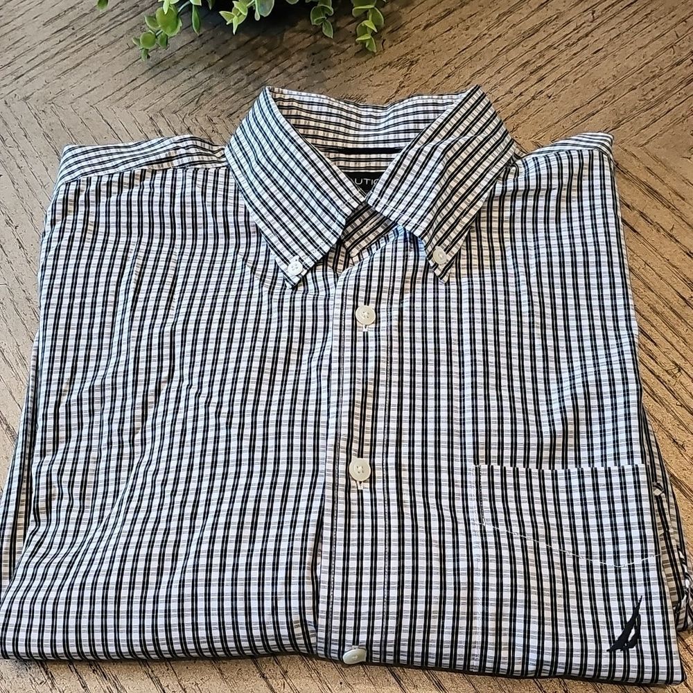 Nautica Men’s Gingham Button-Down Shirt Xl 80s Two- Ply Cotton